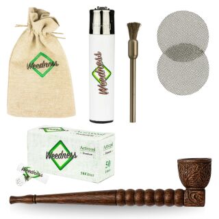 Aktivkohlefilter-Pfeife 17 cm aus Ebenholz 6-teiliges Set