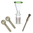 Bong Glas Kopf 18,8 mm mit grünem Rand 3-teiliges Set