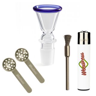 4-Piece Glass Bong Bowl Set with Blue Rim, 18.8 mm