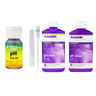 GHE pH-Testkit + Plagron pH+ 500 ml + Plagron pH- 500 ml