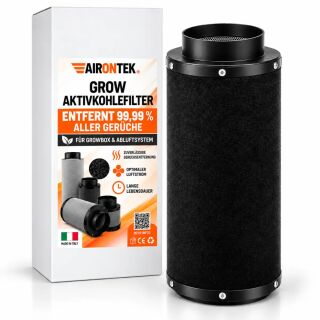 Airontek Aktivkohlefilter 480 m³/h 125 mm Flansch – 400 mm Geruchsfilter Growzelt