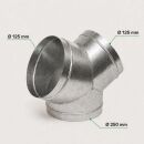 Y-Stück 250/125/125 mm Metall – Lüftung Y-Verbinder